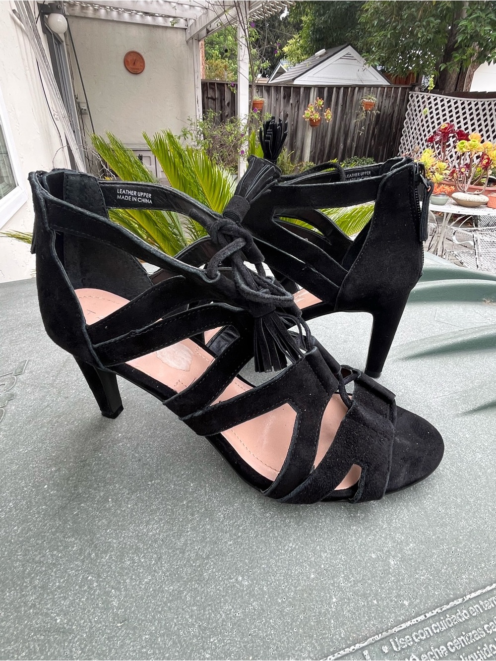Tahari Black Suede Strappy Lace-Up Heeled Sandals